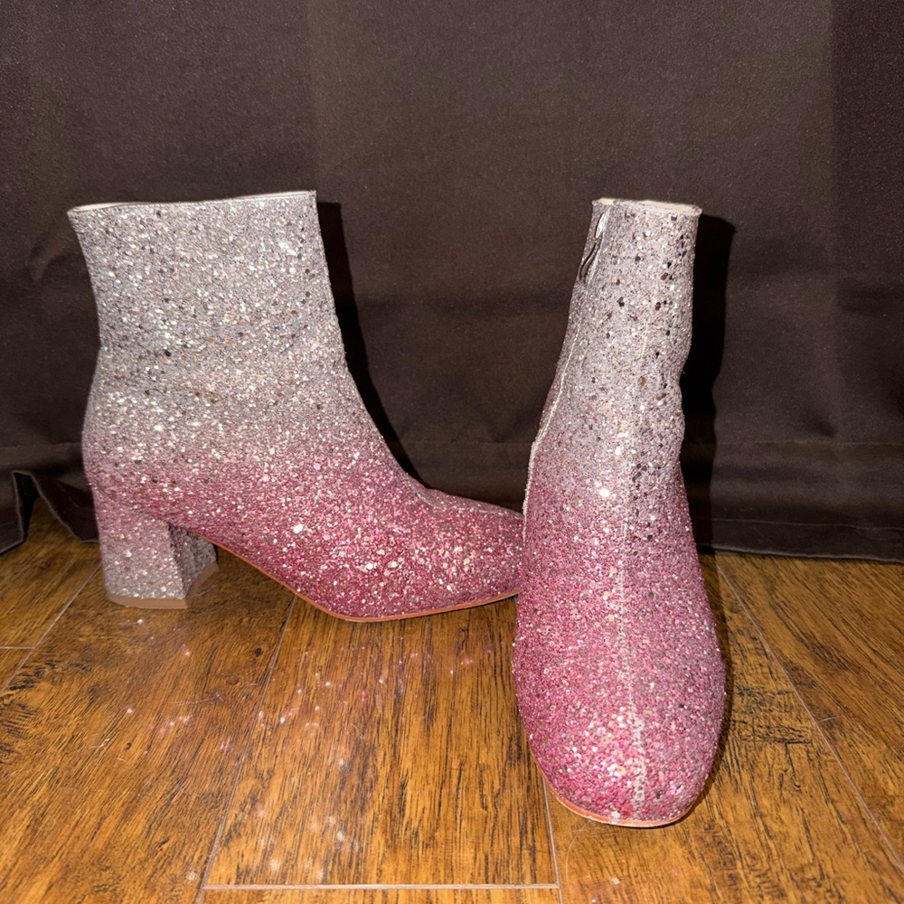 Glittery Pink and Silver Ankle Boots